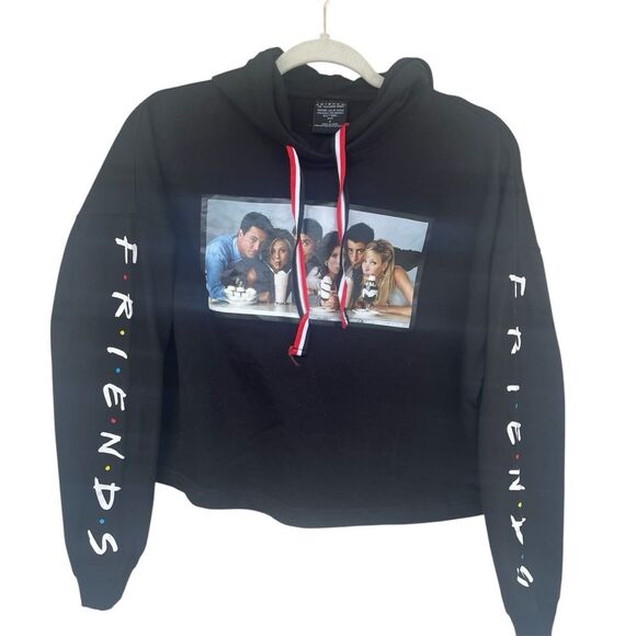 FRIENDS Black Cropped Hoodie with Movie Scene and Sleeve Print Small - Picture 1 of 8